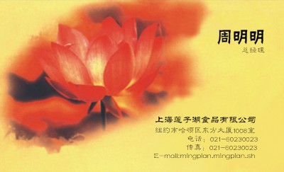 红黄藕香荷风花卉名片设计