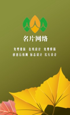 浪漫型绿色底枫叶艺术竖版名片设计