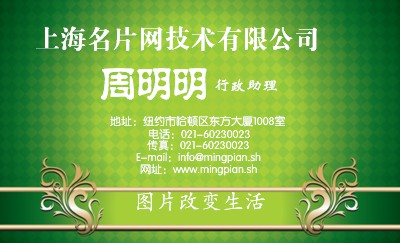 格纹绿底艺术名片设计