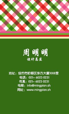 绿底红绿格式格子竖版名片制作