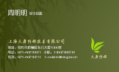 经典型绿竹叶艺术名片设计