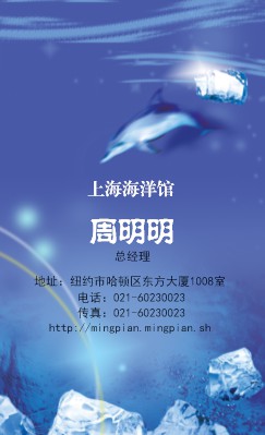 梦幻蓝色水族馆竖版名片设计