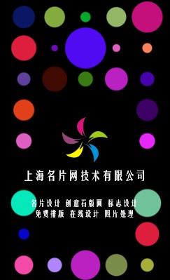 黑色炫彩圆点创意竖版名片设计