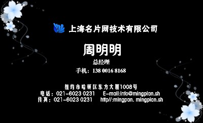 黑底简洁蓝色花纹名片设计