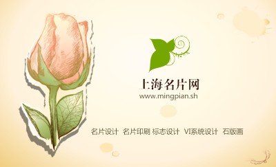 浅橙色手绘复古鲜花名片设计