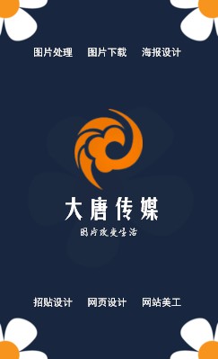 经典藏蓝色花朵竖版名片设计