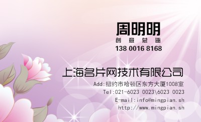 清新炫丽粉紫花卉名片设计